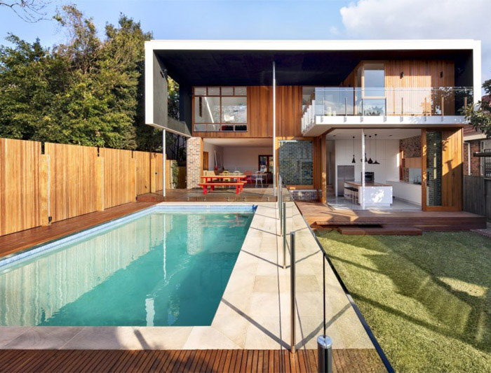 contemporary family home pool area