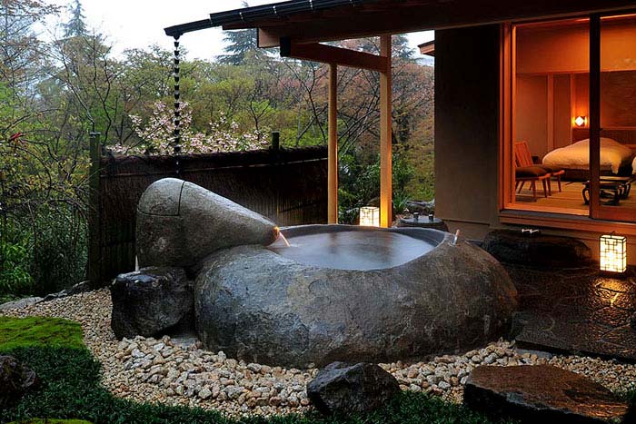asian style garden water basin stone