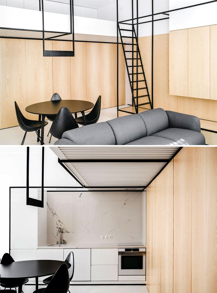 metal fretwork with transparent qualities tiny living space