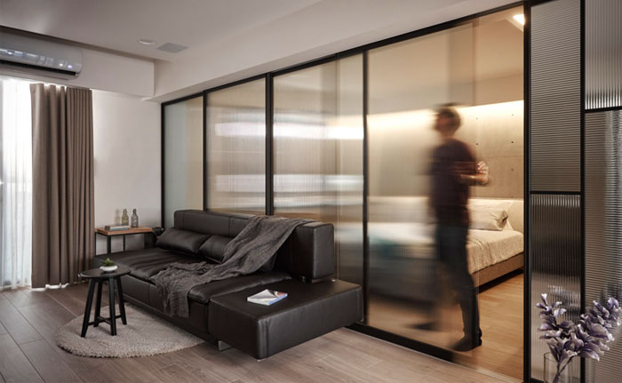 22 Ideas to Hide a Guest Bed bedroom behind frosted glass