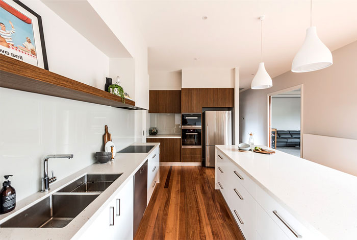 open concept galley kitchen