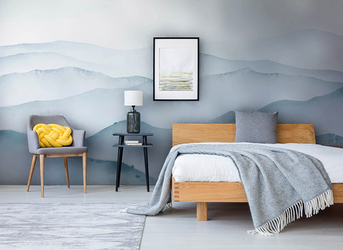 80 Men's Bedroom Ideas – A List of the Best Masculine Bedrooms mountain watercolor wallpaper bedroom