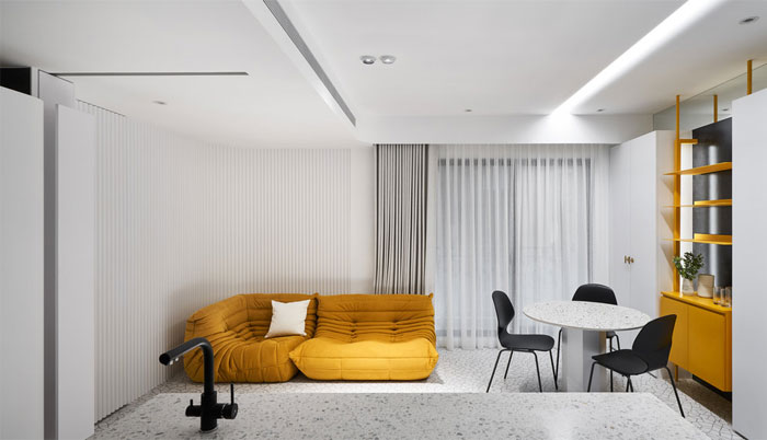 white interior design yellow house 3