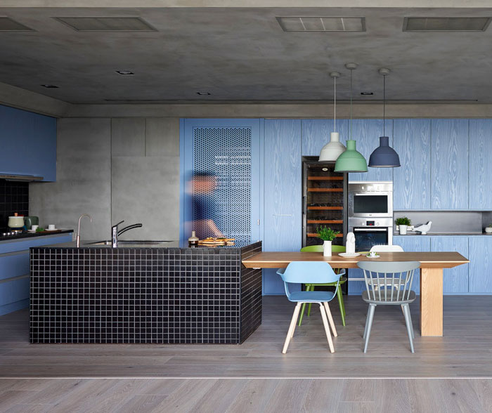 A Happy, Modern Aqua Blue Kitchen